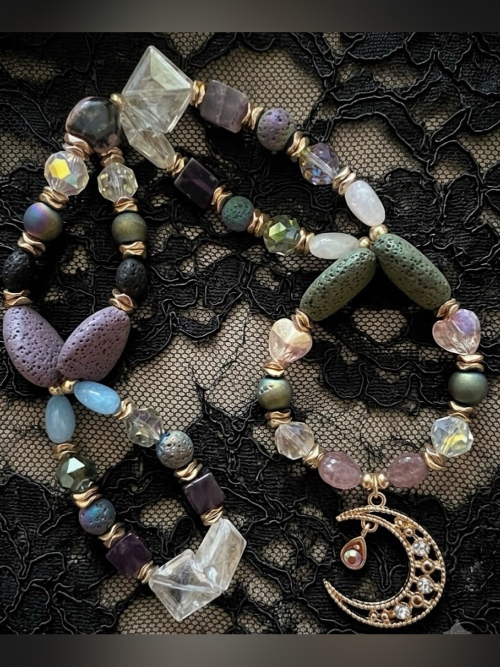 Secret Moon Wishes HangCharm (Amethyst, Strawberry And Rose Quartz And Druzy)